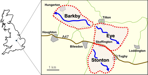 Figure 1: Location of the three headwater catchment areas used